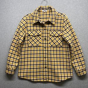 BB Dakota Shacket Womens Medium Yellow Black Houndstooth Wool Blend Snap Up